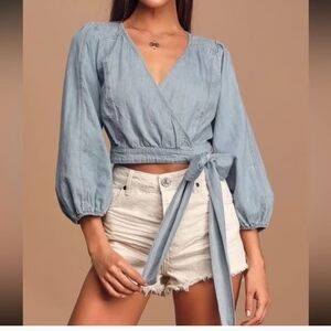 Women's Light Blue Wrap Top